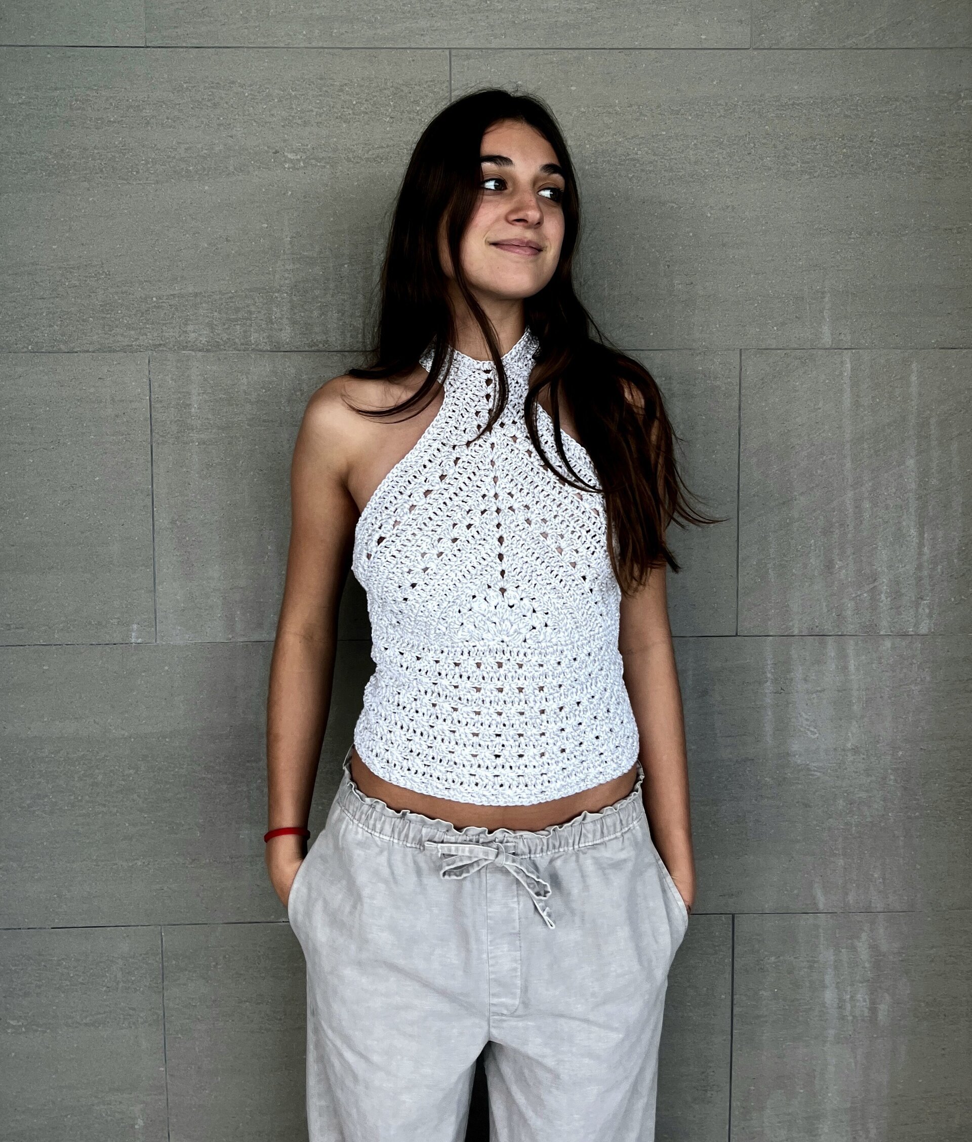 Top flor blanco y plata brillante - 3